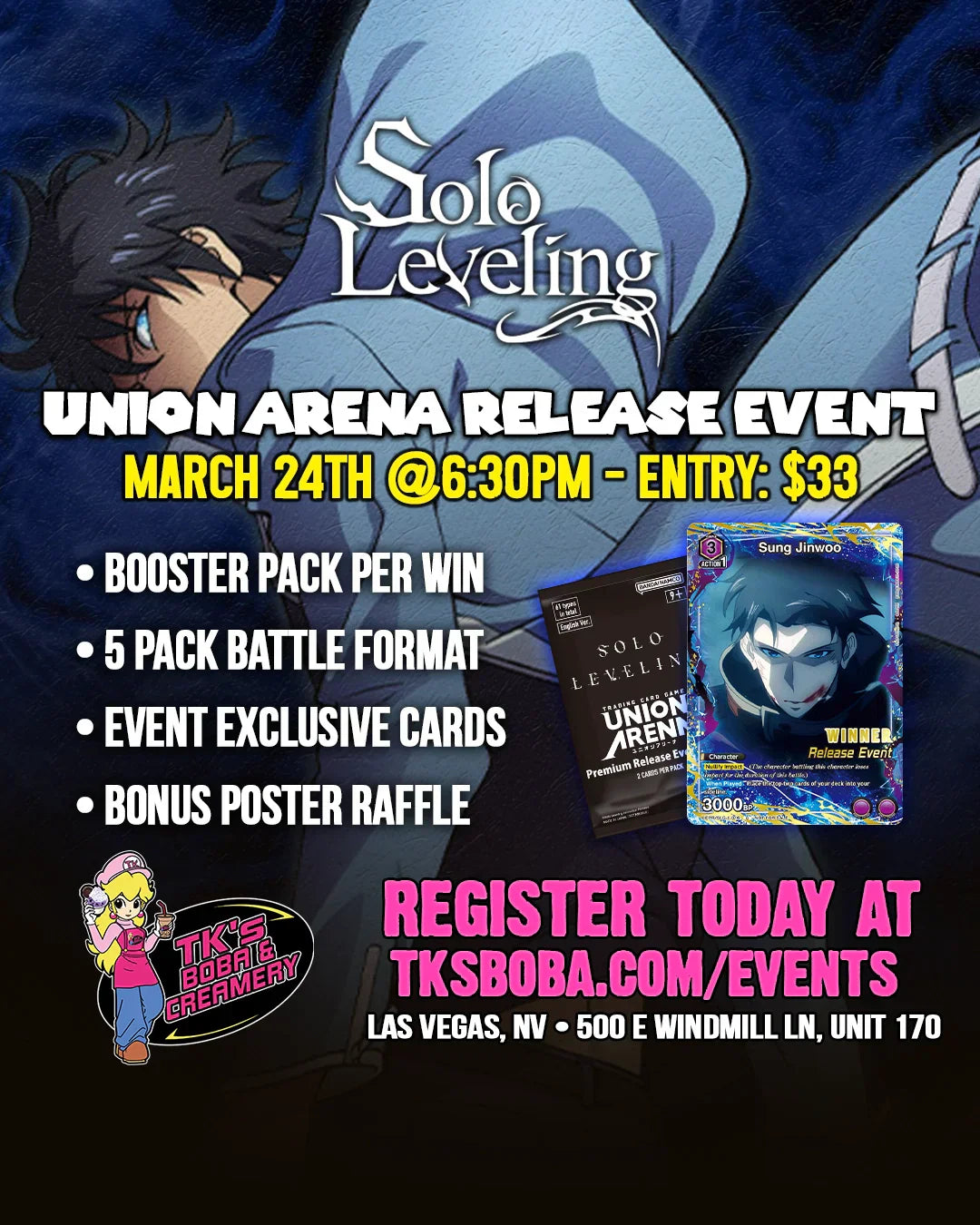 Union Arena: Solo Leveling Release Event Entry (Hosted @ TK's Boba & Creamery)